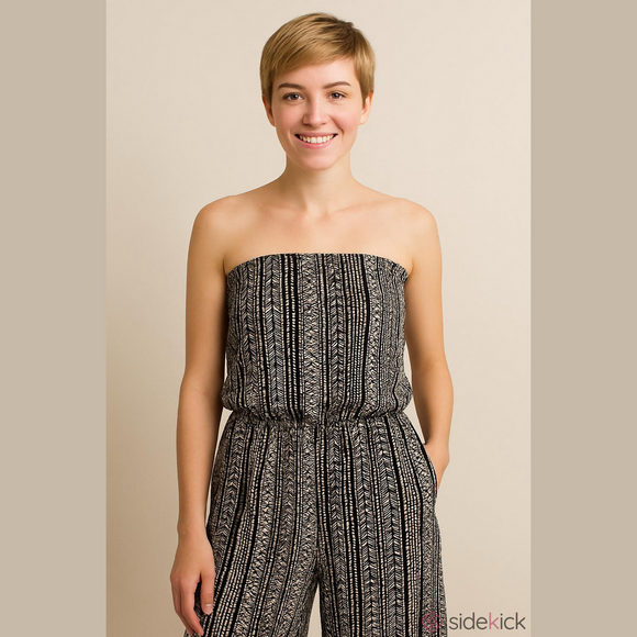 Seven Islands Pants - Seven Islands Chic Black & Tan Patterned Jumpsuit , Plus Size 3X